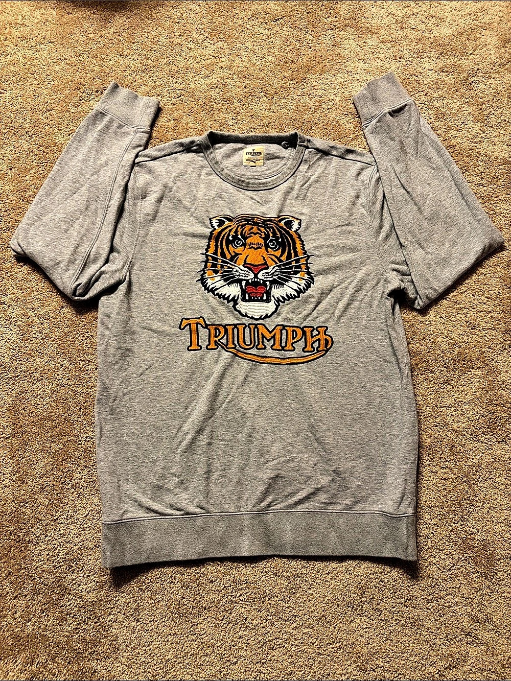 Lucky Brand Triumph Tiger Embroidered Crewneck Sweater Gray Graphic Sweatshirt